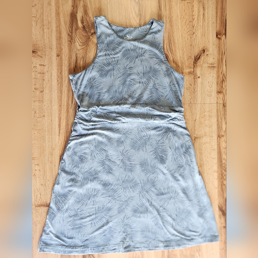 Kuhl Dress Womens Size XL Gray Blue Palm Leaf Sleeveless Tank Pockets Stretch